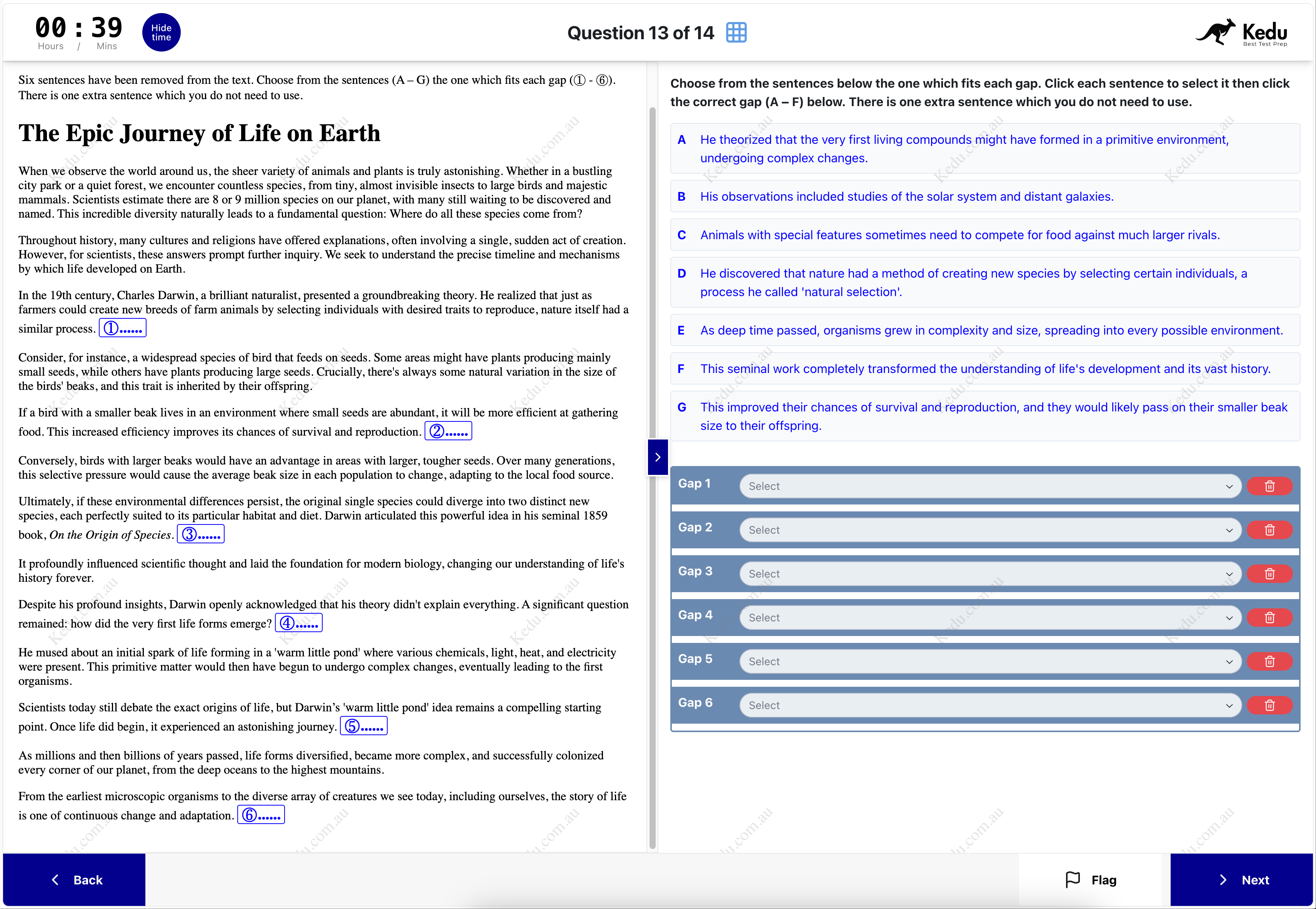 Cloze Passage questions for OC & Selective